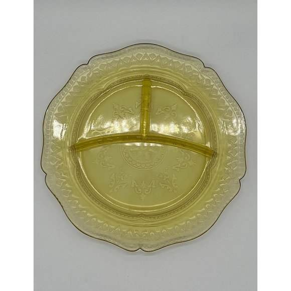 Vintage Federal Glass Amber Yellow Depression Patrician/Spoke Notched Divided/Gr - Picture 2 of 3